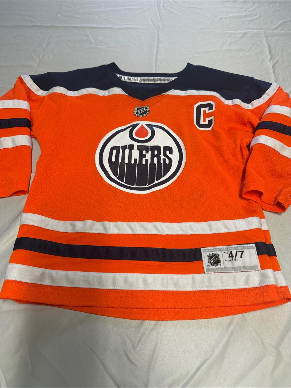 NHL Edmonton Oilers Kids Orange and Navy Captain Hockey Jersey